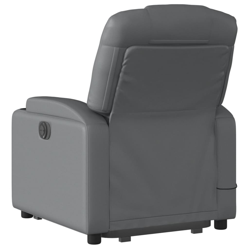 Poltrona Relax Luge Elevatória com 6 Pontos de Massagens e Reclinação Manual em Couro Artificial - Cinzento - Design Moderno