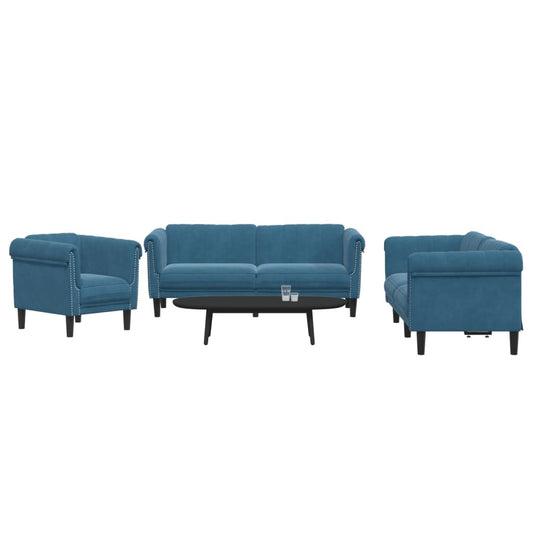3 pcs conjunto de sofás veludo azul
