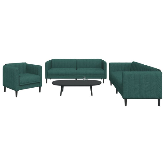 3 pcs conjunto de sofás tecido verde-escuro