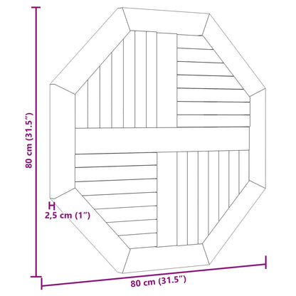 Tampo de mesa octogonal 80x80x2,5 cm madeira de teca maciça