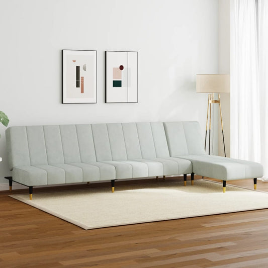 2 pcs conjunto de sofás veludo cinzento-claro