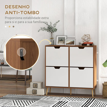 Sapateira Sidney - Cor Castanho e Branco - Com 4 Portas - 95x26x95 cm  - Melamina de madeira e Madeira de Pinho - Design Moderno