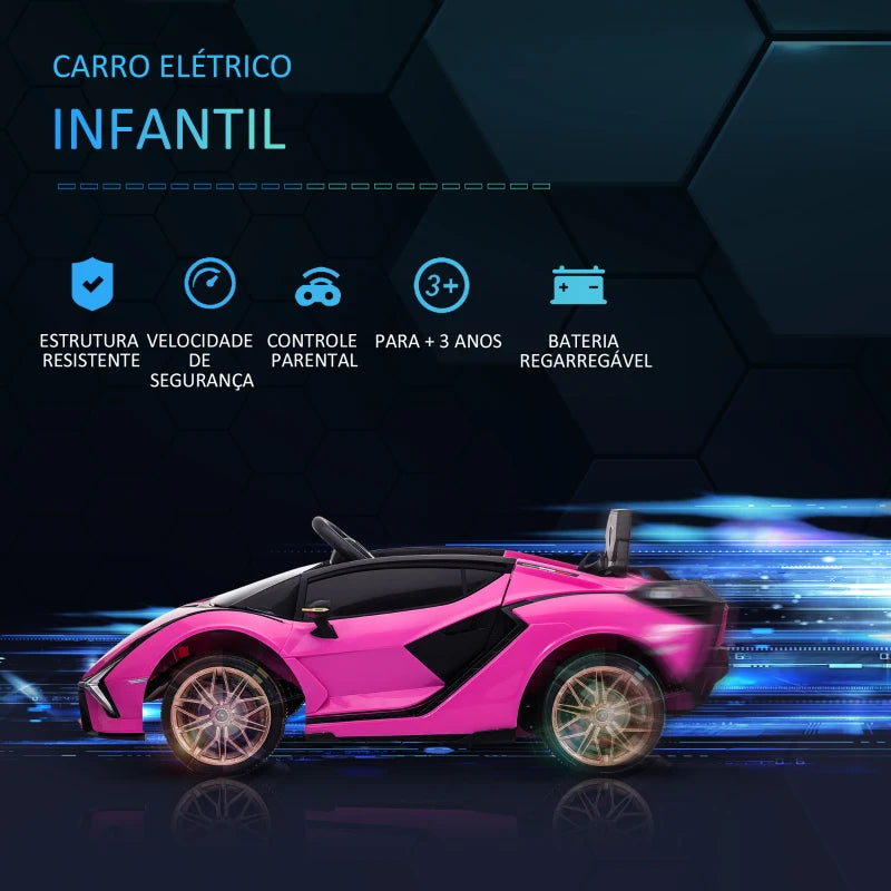 Carro Elétrico Lamborghini SIAN 12V com Controlo Remoto - Rosa