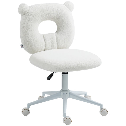 HOMCOM Cadeira de Secretária de Carneirinho Cadeira Infantil Giratória com Assento Ajustável em Altura e Encosto em Forma de Urso Capacidade 120 kg 50x56x80-90 cm Branco
