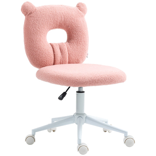 HOMCOM Cadeira de Secretária de Carneirinho Cadeira Infantil Giratória com Assento Ajustável em Altura e Encosto em Forma de Urso Capacidade 120 kg 50x56x80-90 cm Rosa
