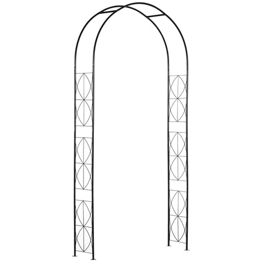Outsunny Arco de Jardim de Metal Arco Decorativo com Desenho de Treliça para Plantas Trepadeiras para Decoração Pátio Terraço 114x30x230 cm Preto