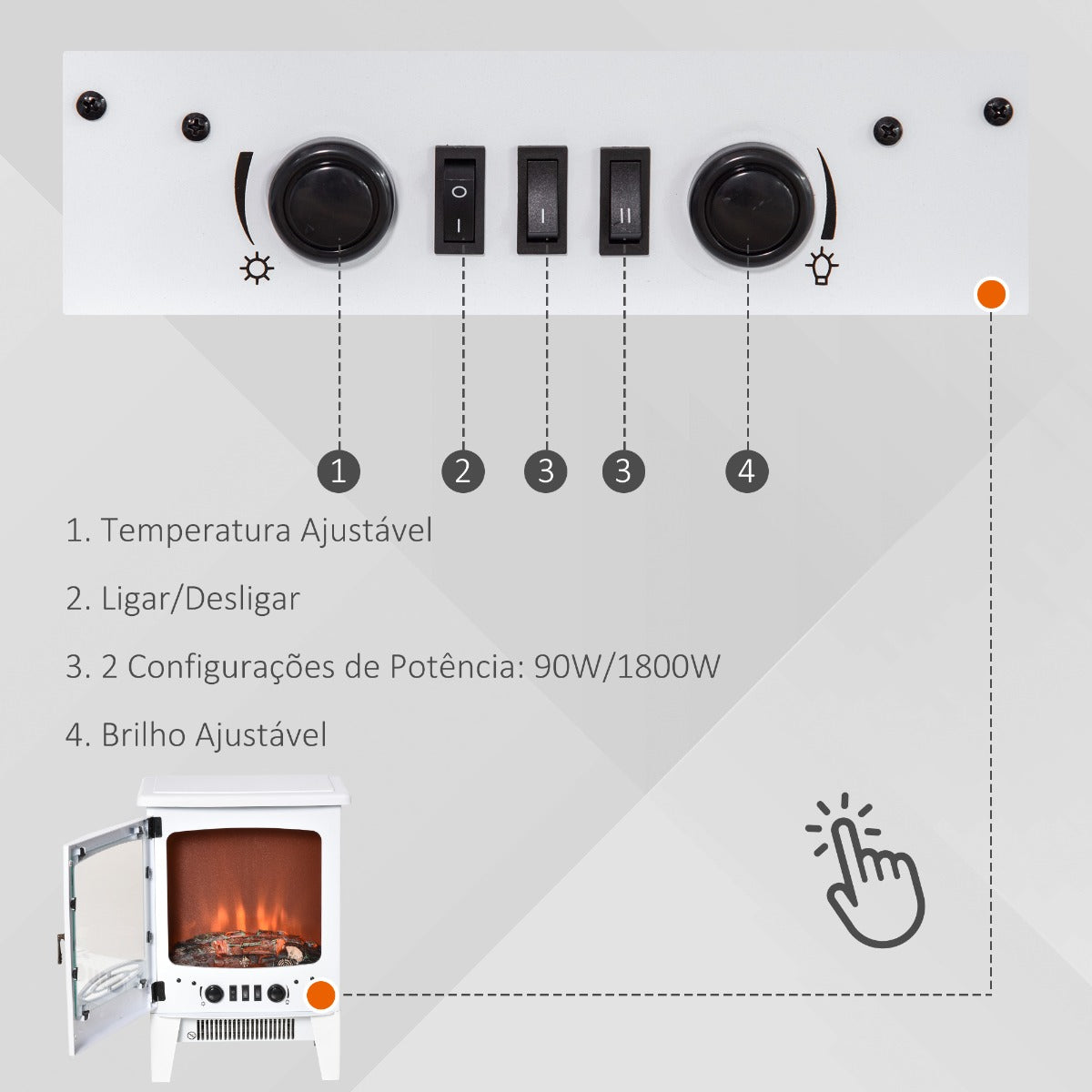 Lareira Elétrica Branca Portátil de Aquecimento com Temperatura Ajustável e Chama Realista - Leva-Me Contigo - Móveis & Decoração