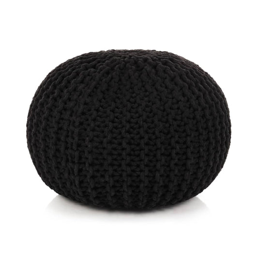 Pufe tricotado à mão algodão 50x35 cm preto