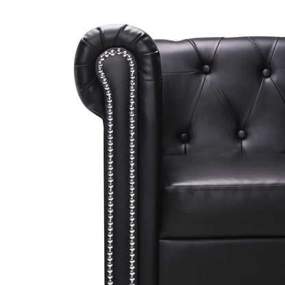 Sofá Chesterfield Chaise Longue - Cor Preto - Couro Artificial - Estrutura em Madeira, Assentos Densamente Acolchoados - 200x140x73 cm - Design Vintage