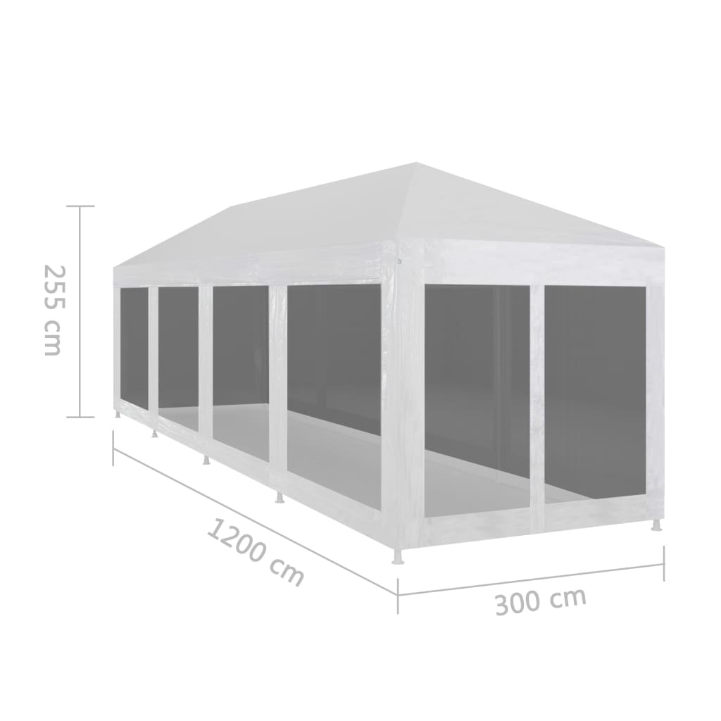Tenda para festas com 10 paredes laterais em rede 12x3 m
