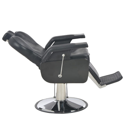 Cadeira de Barbeiro Leicester Reclinável com Apoio de Pés e Altura Ajustável em Couro Artificial Preto - Design Moderno