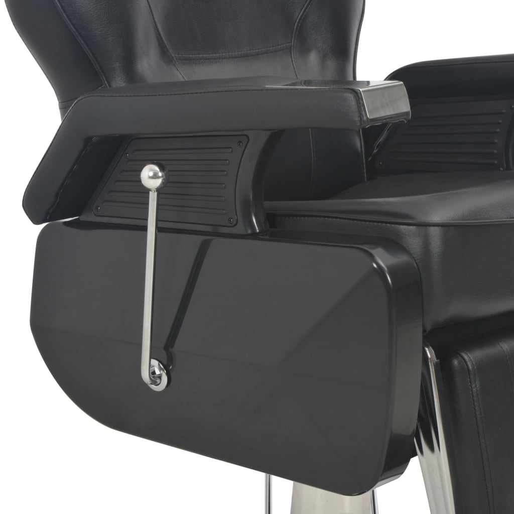 Cadeira de Barbeiro Leicester Reclinável com Apoio de Pés e Altura Ajustável em Couro Artificial Preto - Design Moderno
