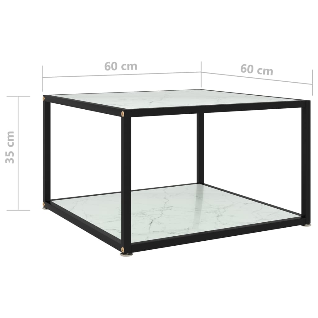 Mesa de Centro Albar em Vidro Temperado Branco Mármore - 60x60 cm - Design Moderno