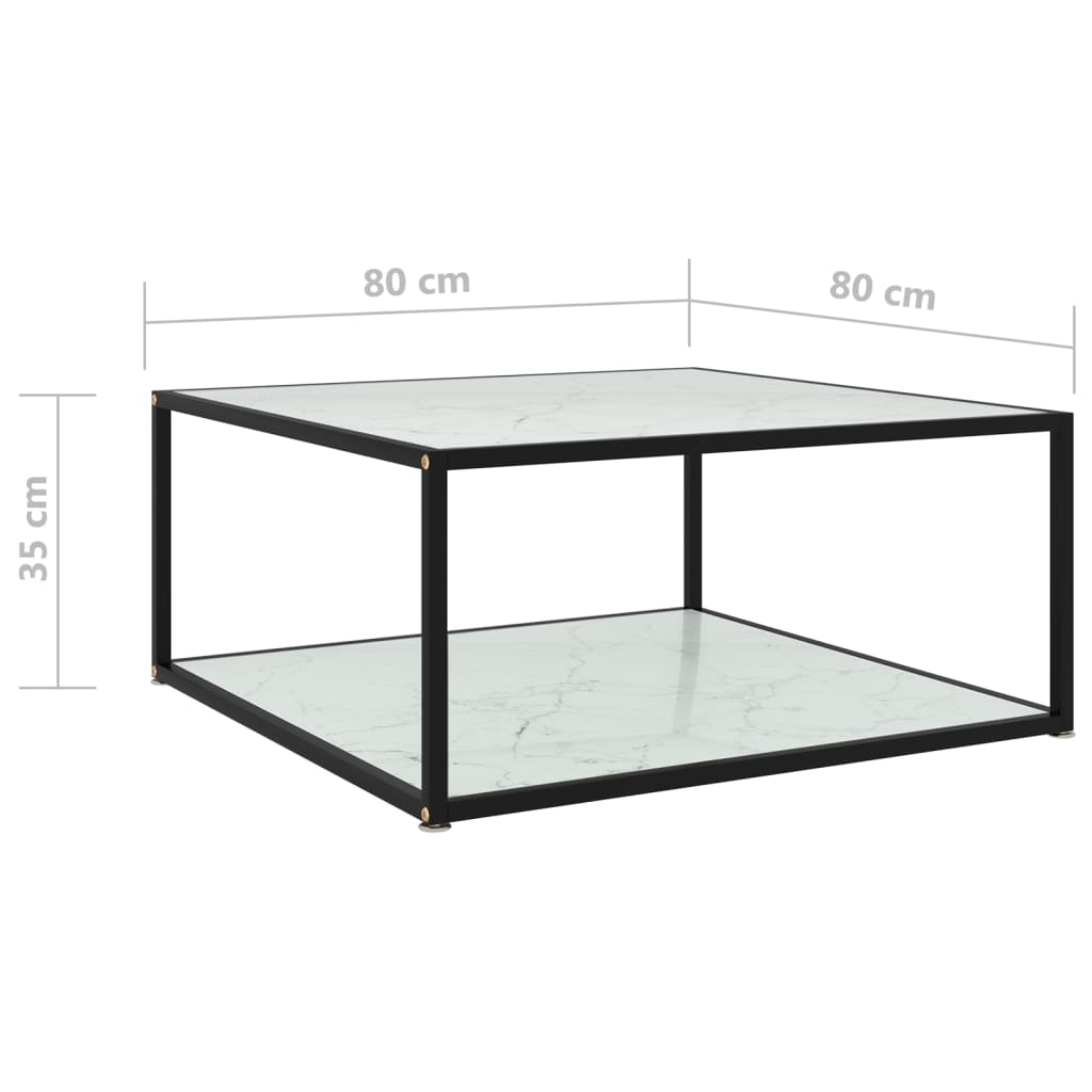 Mesa de Centro Albar em Vidro Temperado Branco Mármore - 80x80 cm - Design Moderno