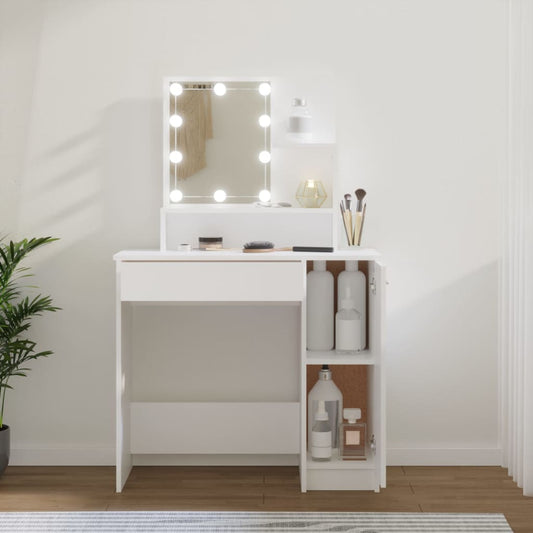 Toucador Enza com Espelho, Luzes LED e Arrumação - Branco - Design Moderno