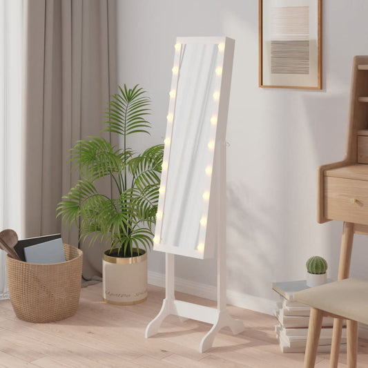 Espelho de Pé Belu com Luzes LED e Guarda Joias - Branco - Design Moderno