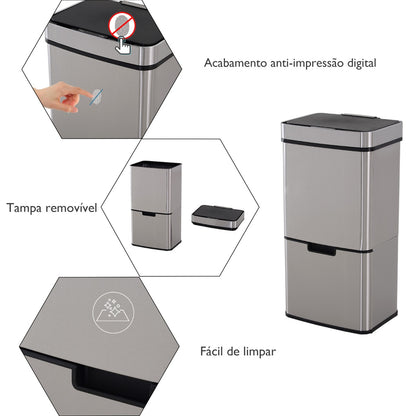 Caixote de Reciclagem em Inox de 72L com Abertura Automática - Leva-Me Contigo - Móveis & Decoração